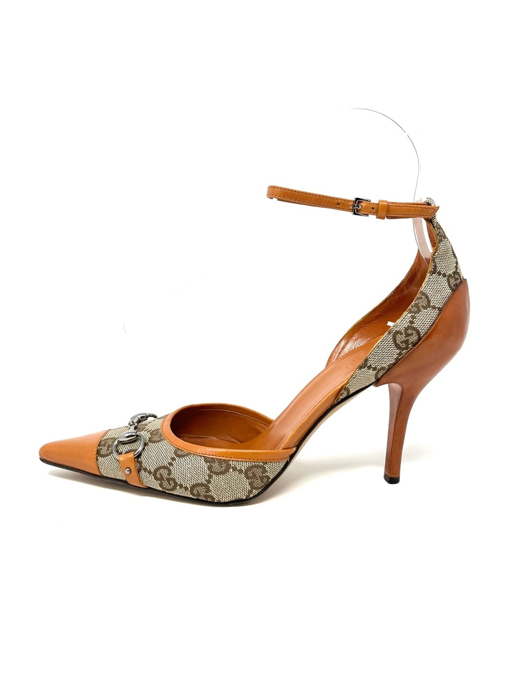 Vintage Vtg Gucci By Tom Ford Orange GG Logo Monogram Canvas Horsebit Heels 6.5